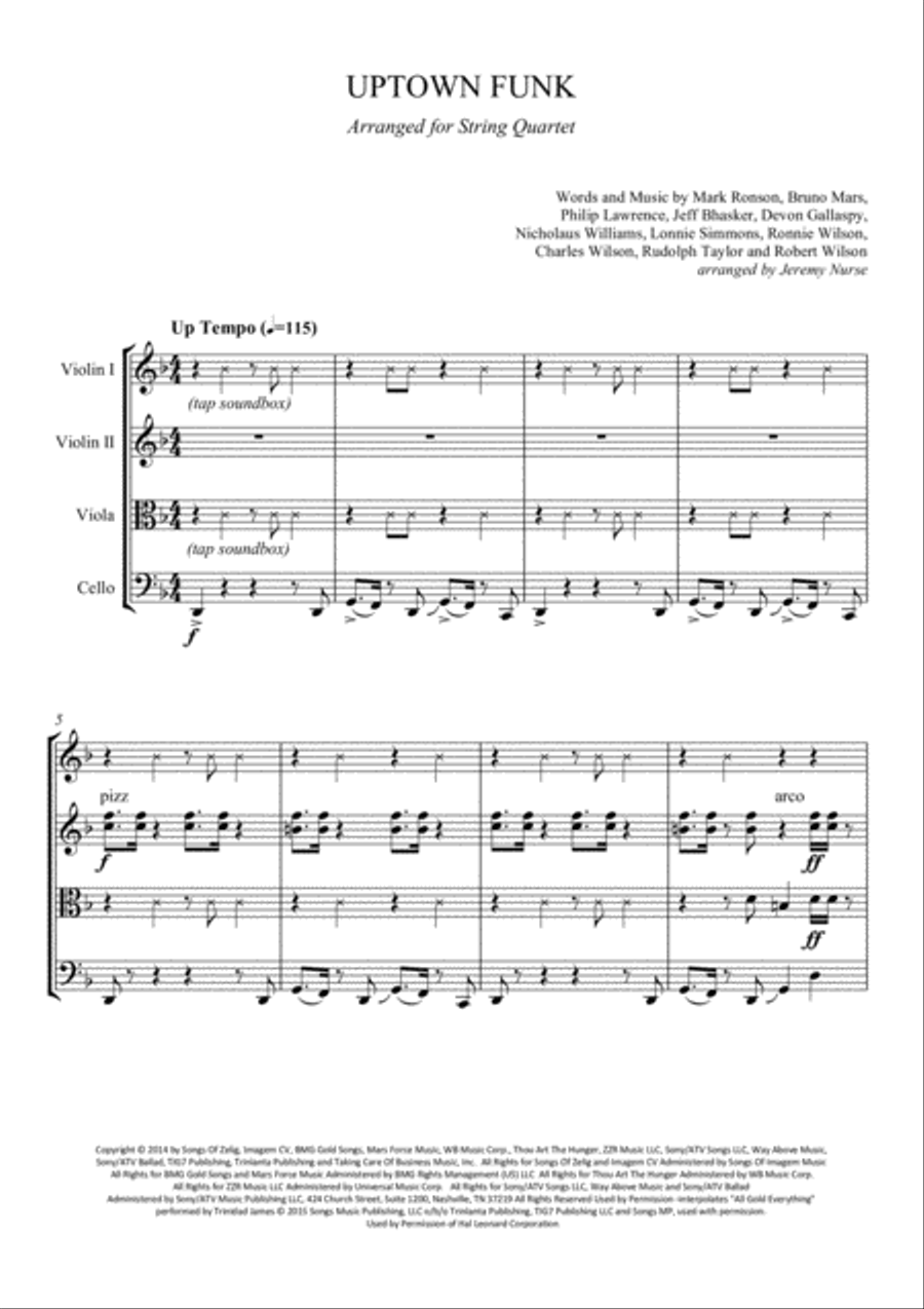 Uptown Funk String Quartet scores gallery preview page 2