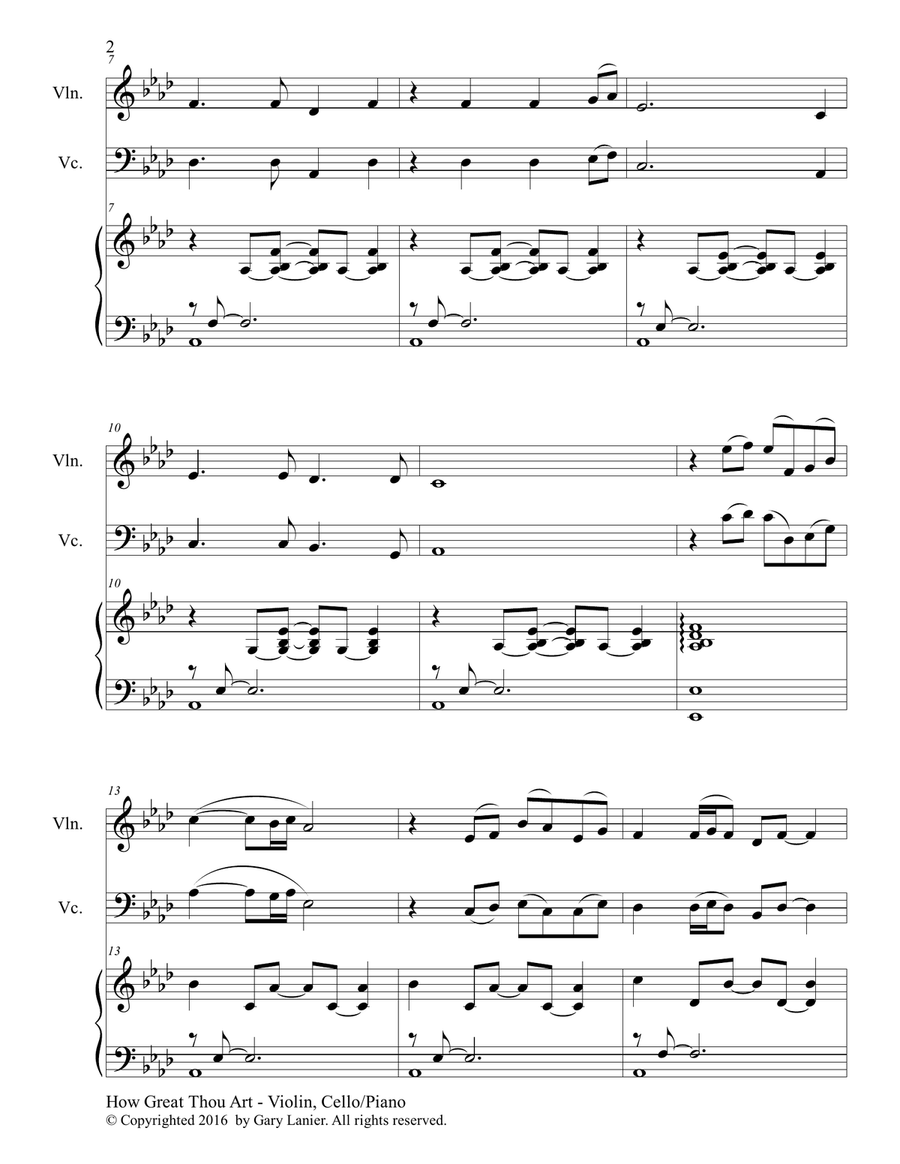 HOW GREAT THOU ART, Piano Trio (Violin, Cello, Piano with Score & Parts) Piano Trio scores gallery preview page 3