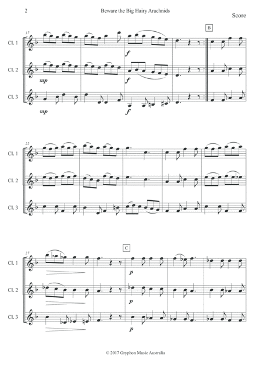 Beware the Big Hairy Arachnids for Clarinet Trio Clarinet Trio scores gallery preview page 3
