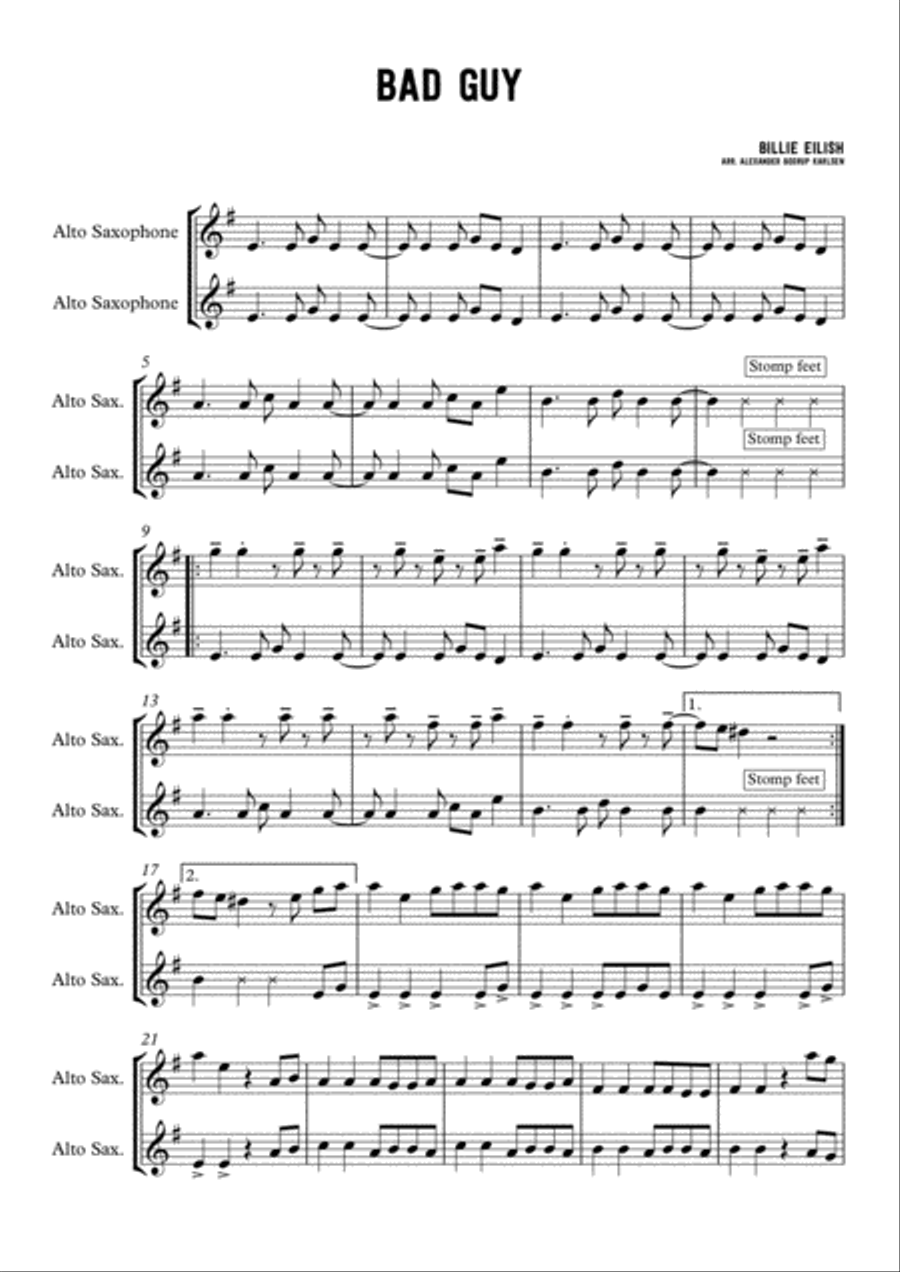 Bad Guy Woodwind Duet scores gallery preview page 1