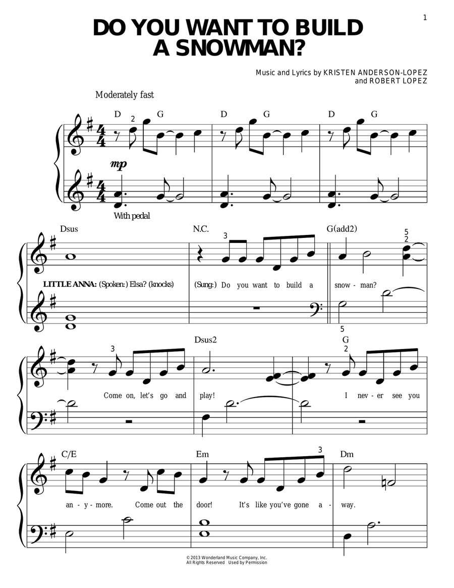 Do You Want To Build A Snowman? (from Frozen) Easy Piano scores gallery preview page 1