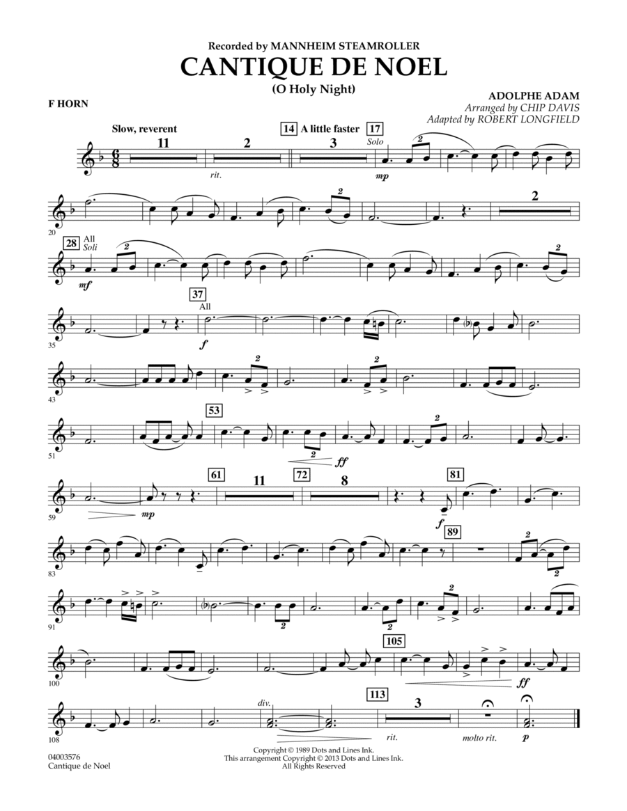Cantique de Noel (O Holy Night) - F Horn Concert Band scores gallery preview page 1