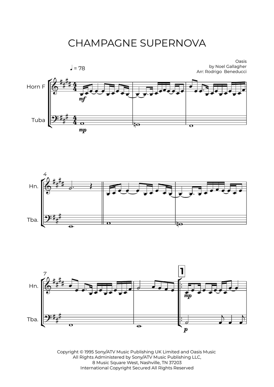 Champagne Supernova Brass Duet scores gallery preview page 2