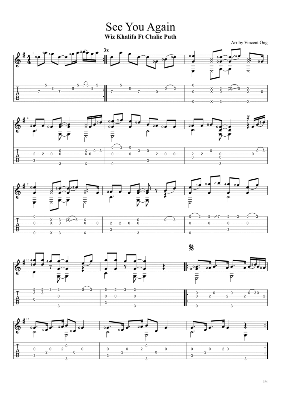 See You Again Electric Guitar scores gallery preview page 1