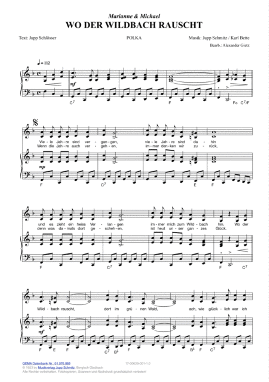 Wo der Wildbach rauscht Piano, Vocal, Guitar scores gallery preview page 2
