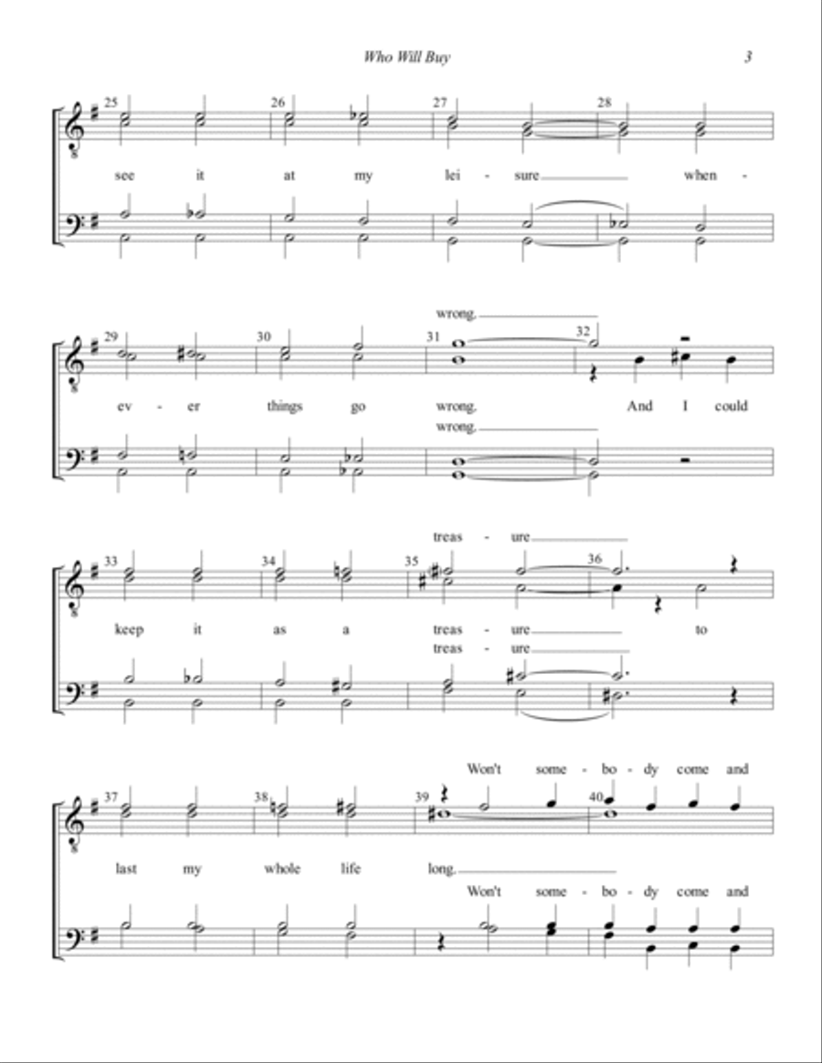 Who Will Buy (from Oliver!) (arr. Dave Briner) TTBB scores gallery preview page 3
