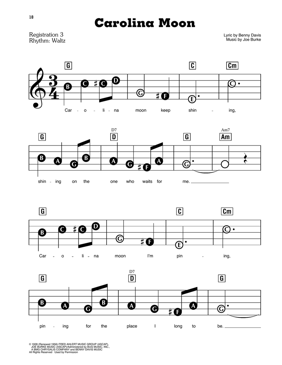 Carolina Moon Electronic Keyboard scores gallery preview page 1
