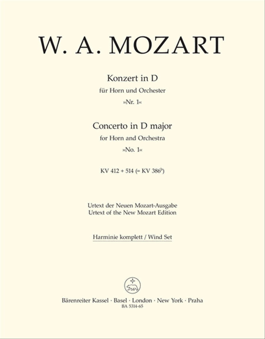 Concerto for Horn and Orchestra No. 1 D major KV 412 + 514 (386b) Horn Solo scores gallery preview page 1