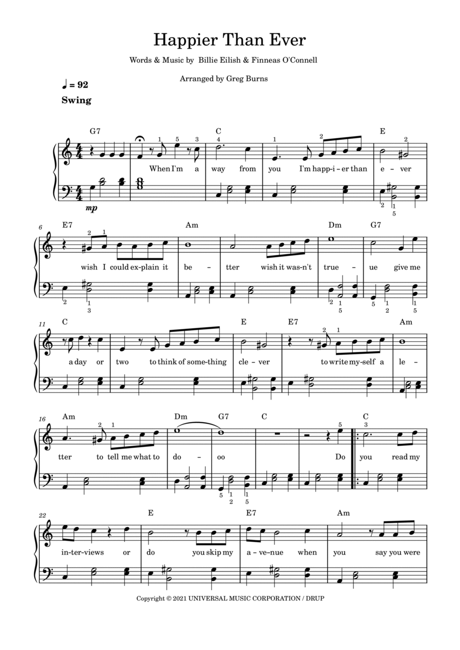 Happier Than Ever Easy Piano scores gallery preview page 1