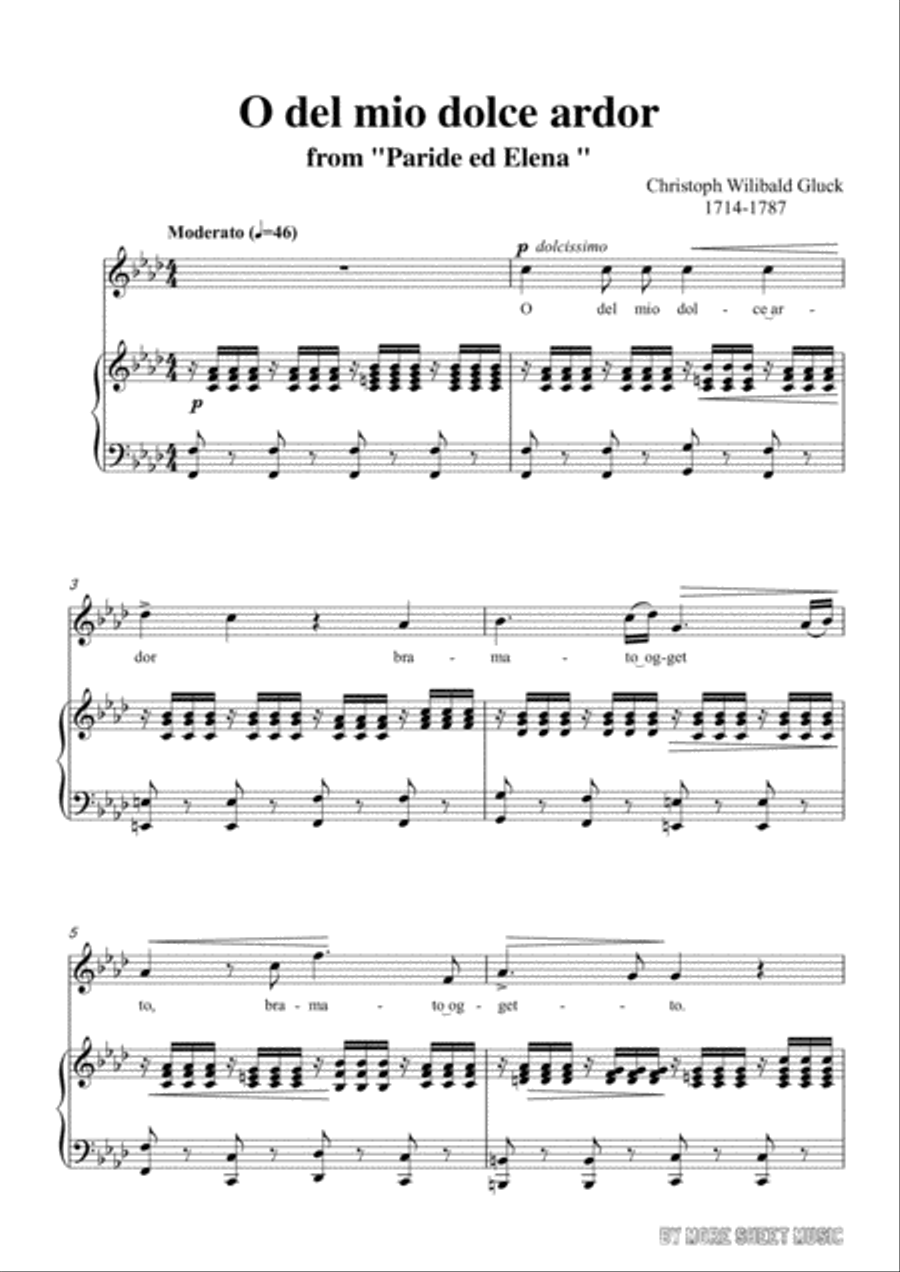Gluck-O del mio dolce ardor in f minor,for Voice and Piano Voice Solo scores gallery preview page 3