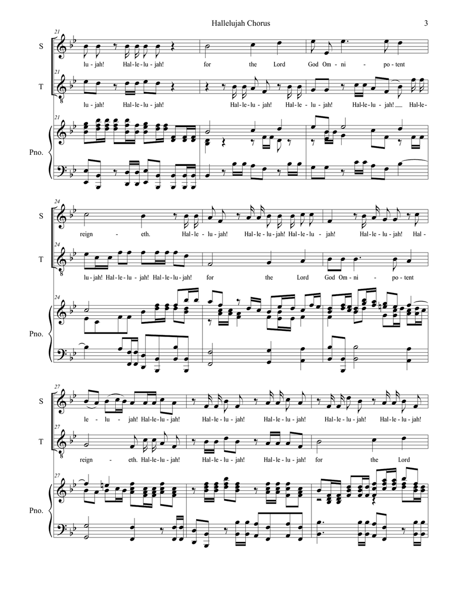 Hallelujah Chorus (2-part choir - (Soprano and Tenor) 2-Part scores gallery preview page 3