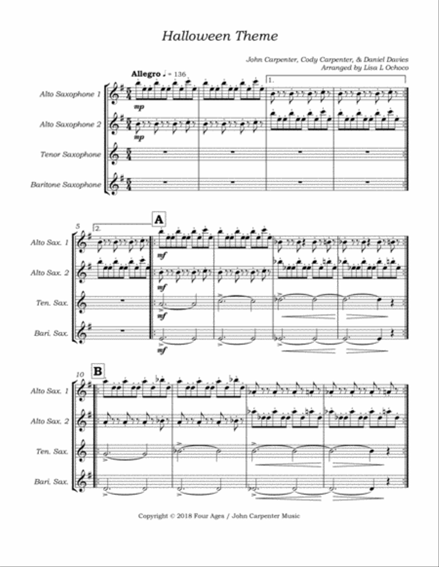 Halloween Theme Saxophone Quartet scores gallery preview page 5