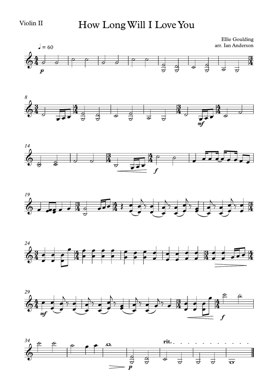 How Long Will I Love You String Quartet scores gallery preview page 6