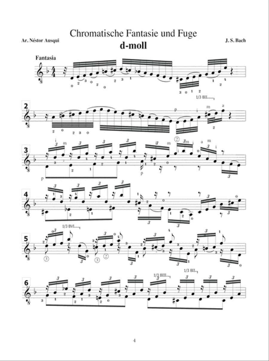Chromatic Fantasia and Fugue in D Minor BWV 903 by J. S. Bach Lute scores gallery preview page 5