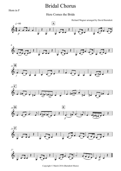 Bridal Chorus "Here Comes The Bride" for French Horn and Piano image number null