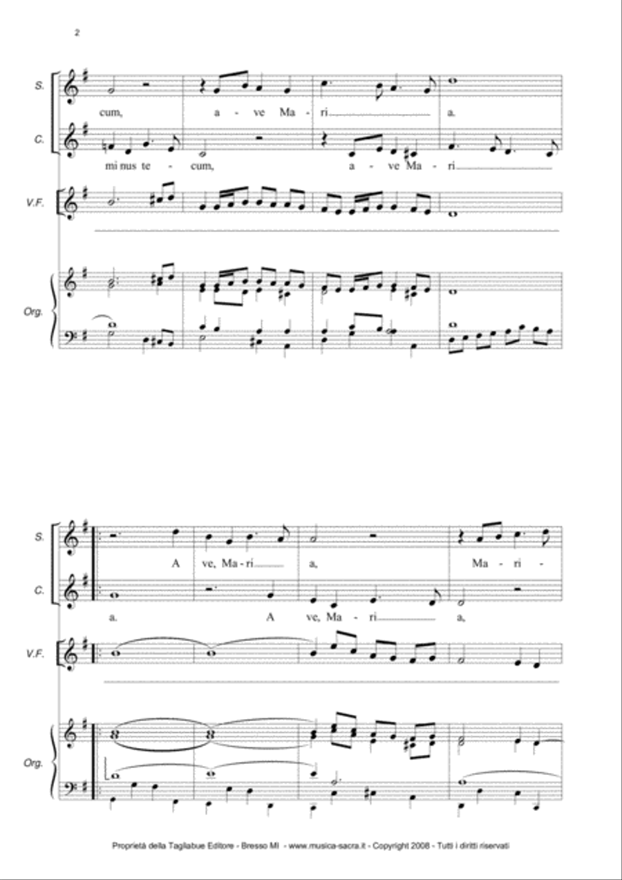 AVE MARIA - Tagliabue - CANON on AIR ON G STRING. Arr. for Sopr. Solo, Alto Solo, Female voices Choi SA scores gallery preview page 3