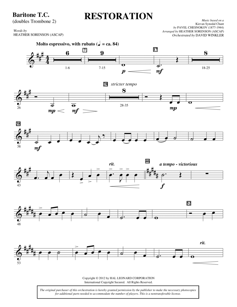Restoration - Baritone T.C. Choir scores gallery preview page 1