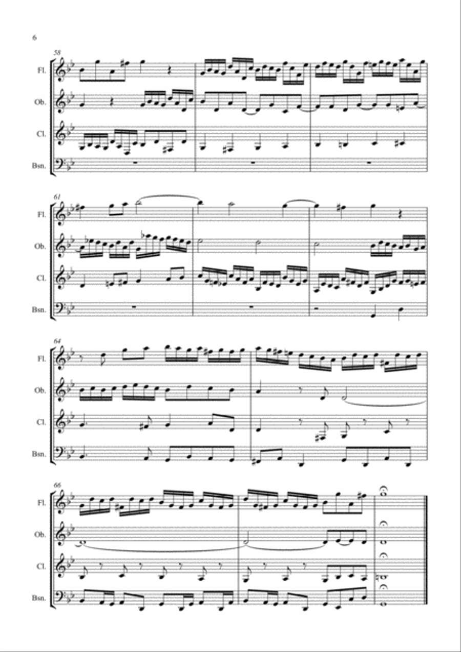 Bach Fugue in Gm BMV 578 - Arrangement for Wind Quartet Woodwind Quartet scores gallery preview page 6