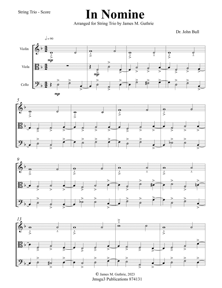 Bull: In Nomine for String Trio String Trio scores gallery preview page 1