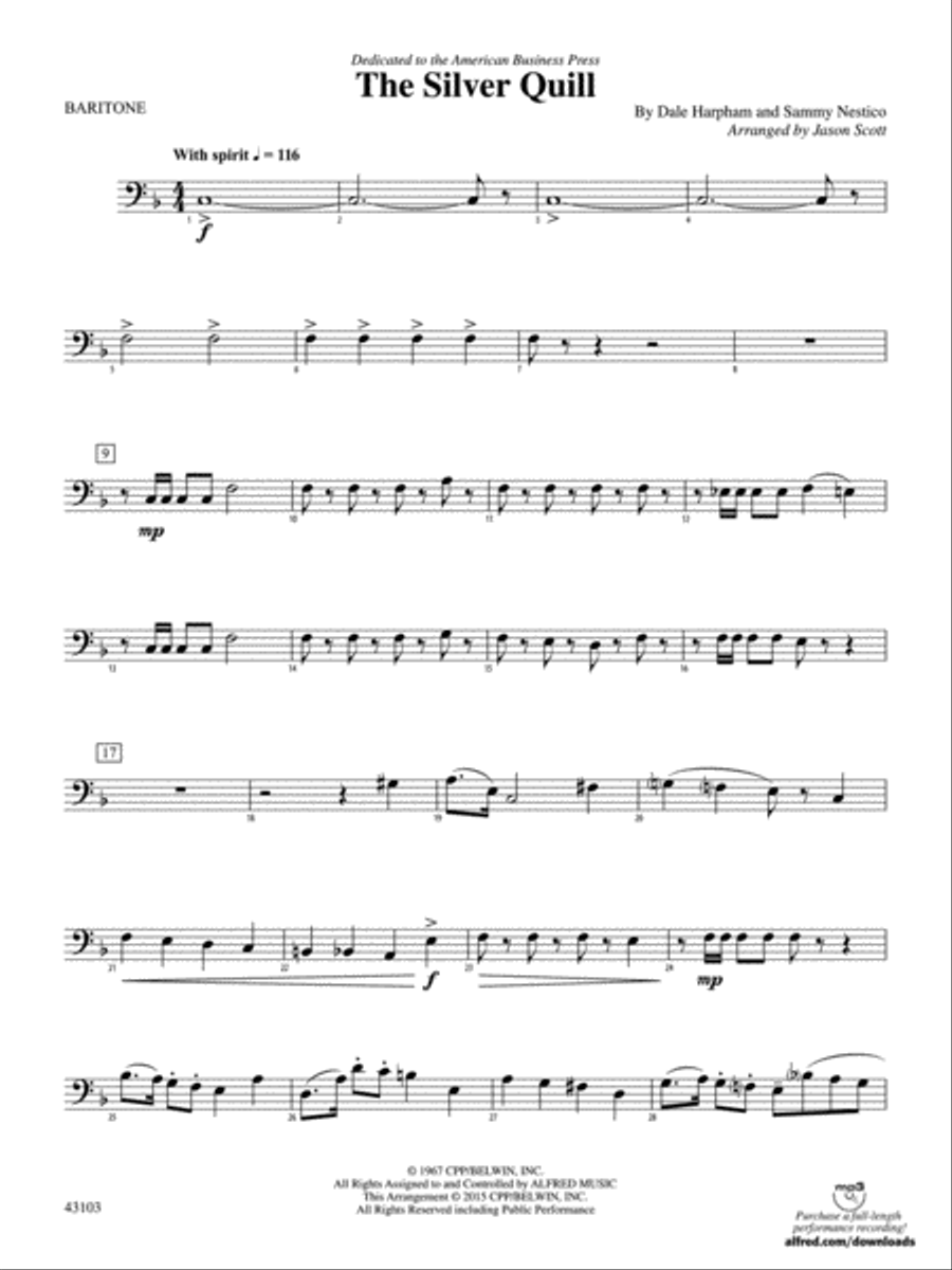 The Silver Quill: Baritone B.C. Concert Band scores gallery preview page 1