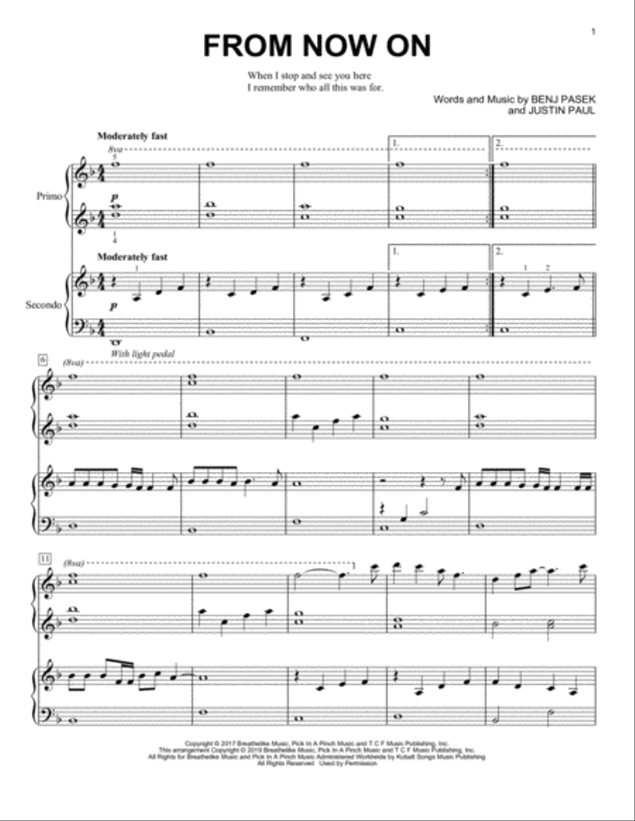From Now On (from The Greatest Showman) Piano scores gallery preview page 1