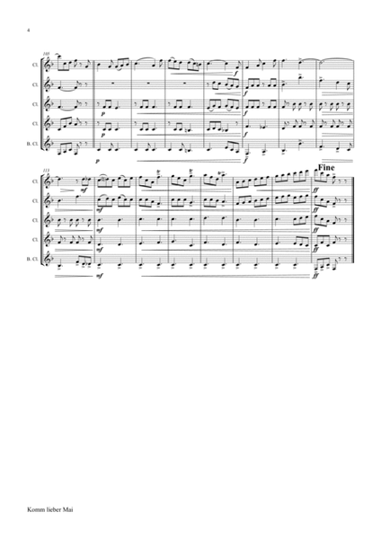 Komm lieber Mai - German Folk Song - Clarinet Quintet