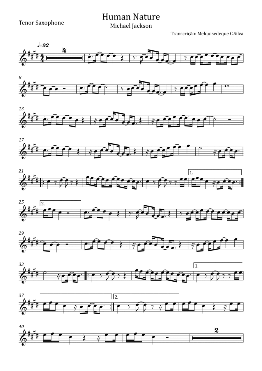 Human Nature Human Nature Tenor Saxophone scores gallery preview page 1