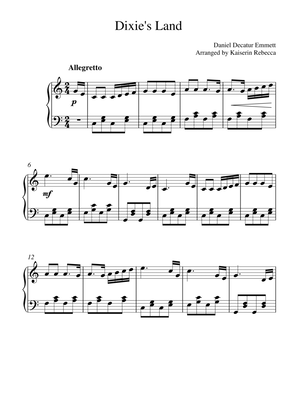 Dixie's Land (for piano solo with chords)