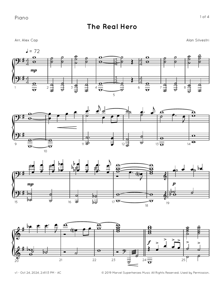 The Real Hero Piano Solo scores gallery preview page 1