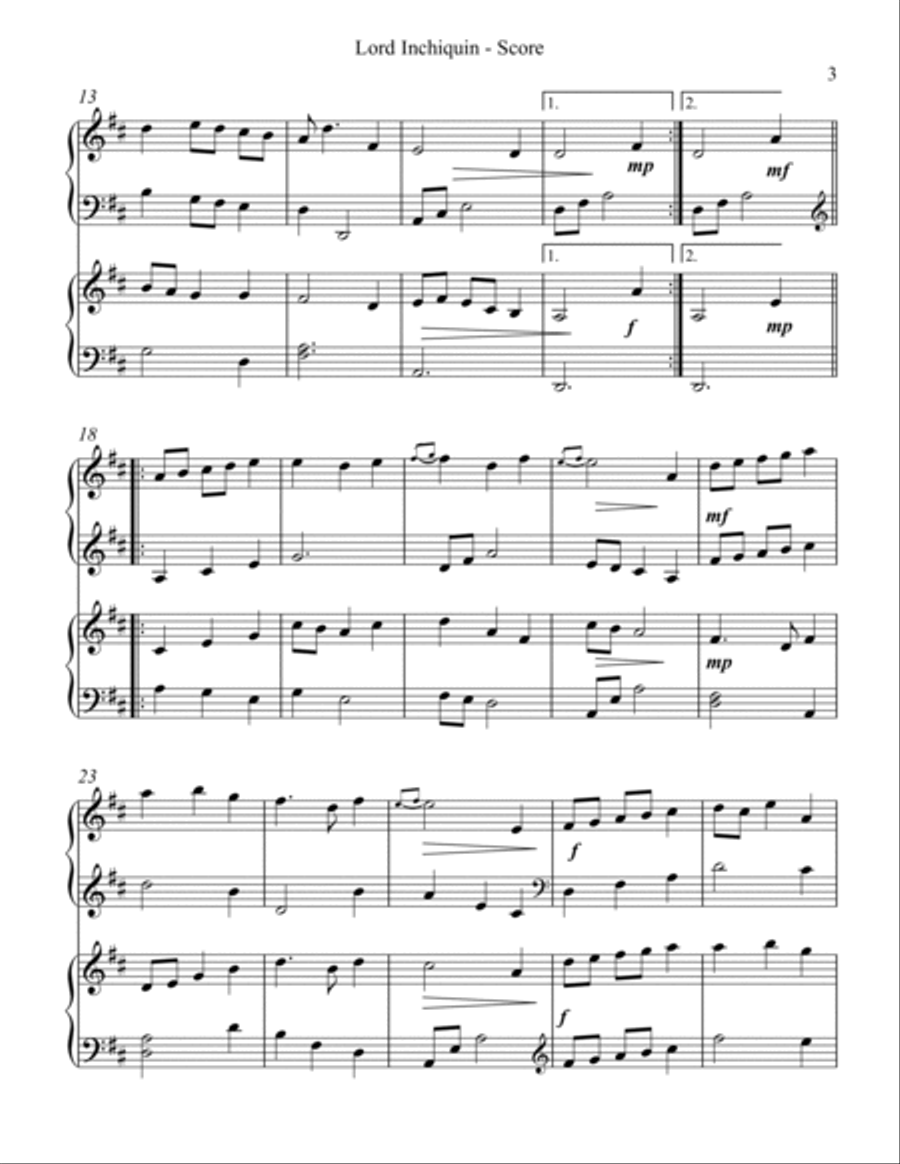 Lord Inchiquin, Harp Duet Celtic Harp scores gallery preview page 3