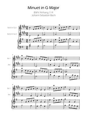 Minuet in G Major BWV Anh. 114 - Bach - Baritone Sax Duet w/ Piano