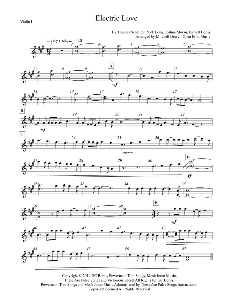 Electric Love String Quartet Digital Sheet Music Sheet Music
