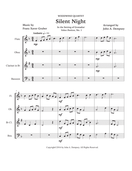 Silent Night (Woodwind Quartet): Flute, Oboe, Clarinet and Bassoon image number null