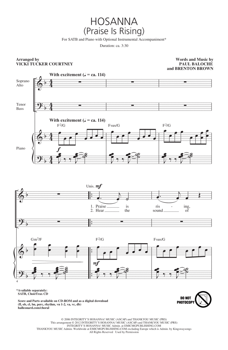 Hosanna (Praise Is Rising) (arr. Vicki Tucker Courtney) 4-Part scores gallery preview page 1