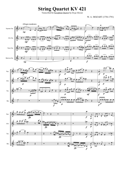 String Quartet KV 421 for Saxophone Quartet (SATB) image number null