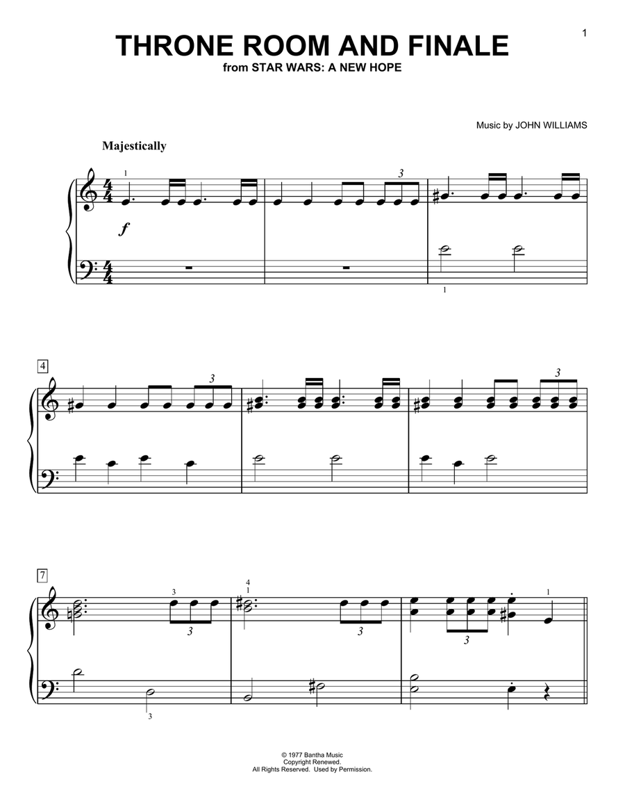 Throne Room and End Title (from Star Wars: A New Hope) Easy Piano scores gallery preview page 1