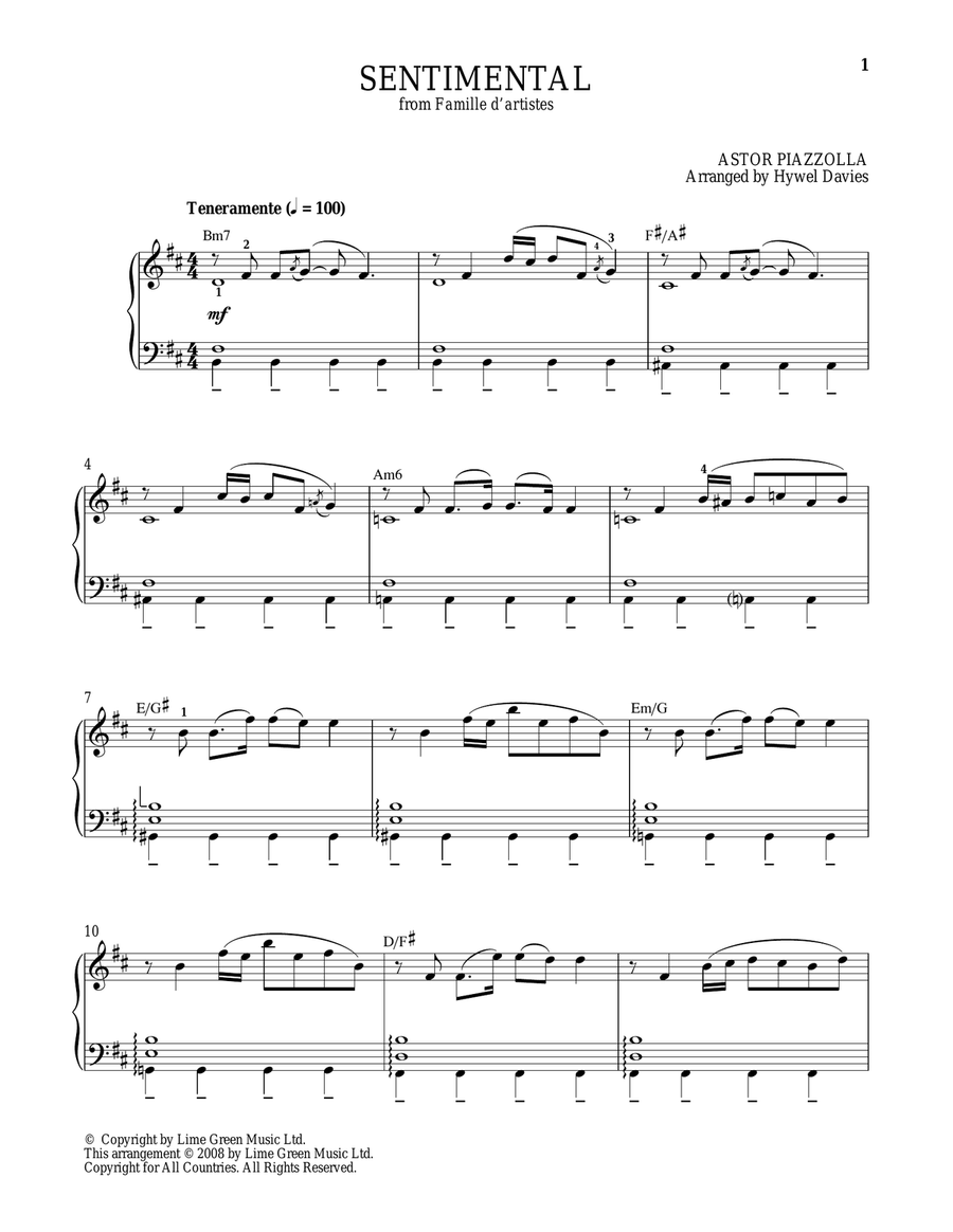 Sentimental Piano Solo scores gallery preview page 1