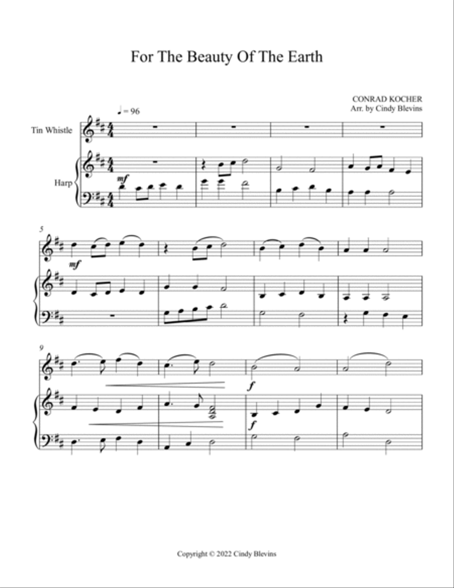 For the Beauty Of the Earth, Harp and Tin Whistle (D) Harp scores gallery preview page 2