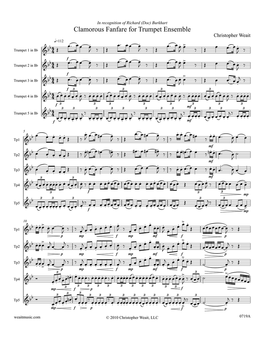 Clamorous Fanfare for 5 trumpets (1’19) Brass Quintet scores gallery preview page 2