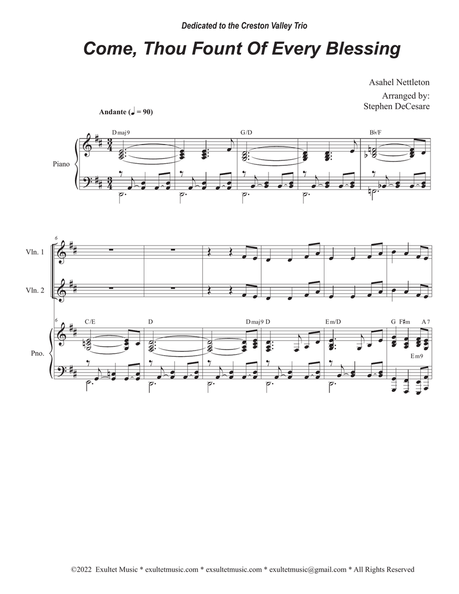 Come, Thou Fount Of Every Blessing (String Quartet and Piano) String Quartet scores gallery preview page 1