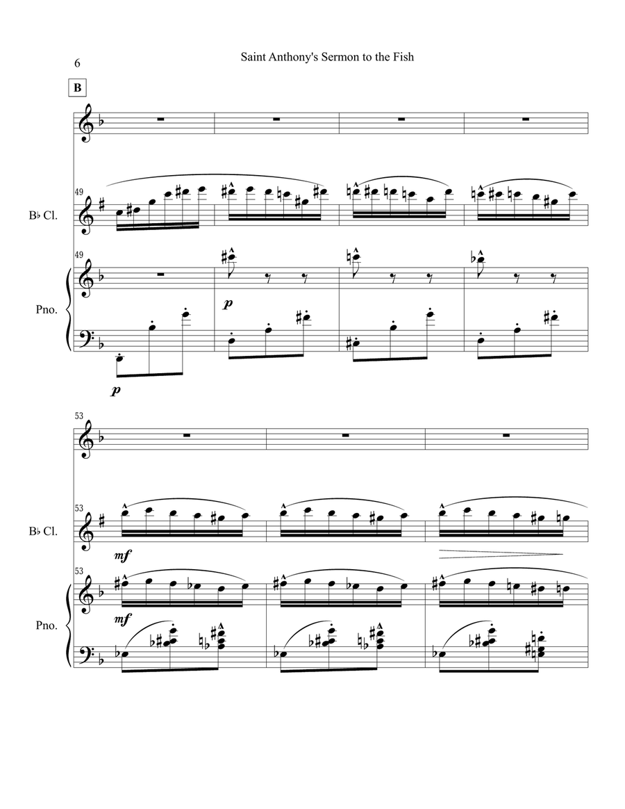 Mahler's Sermon to the Fish -voice, clarinet, piano Small Ensemble scores gallery preview page 6