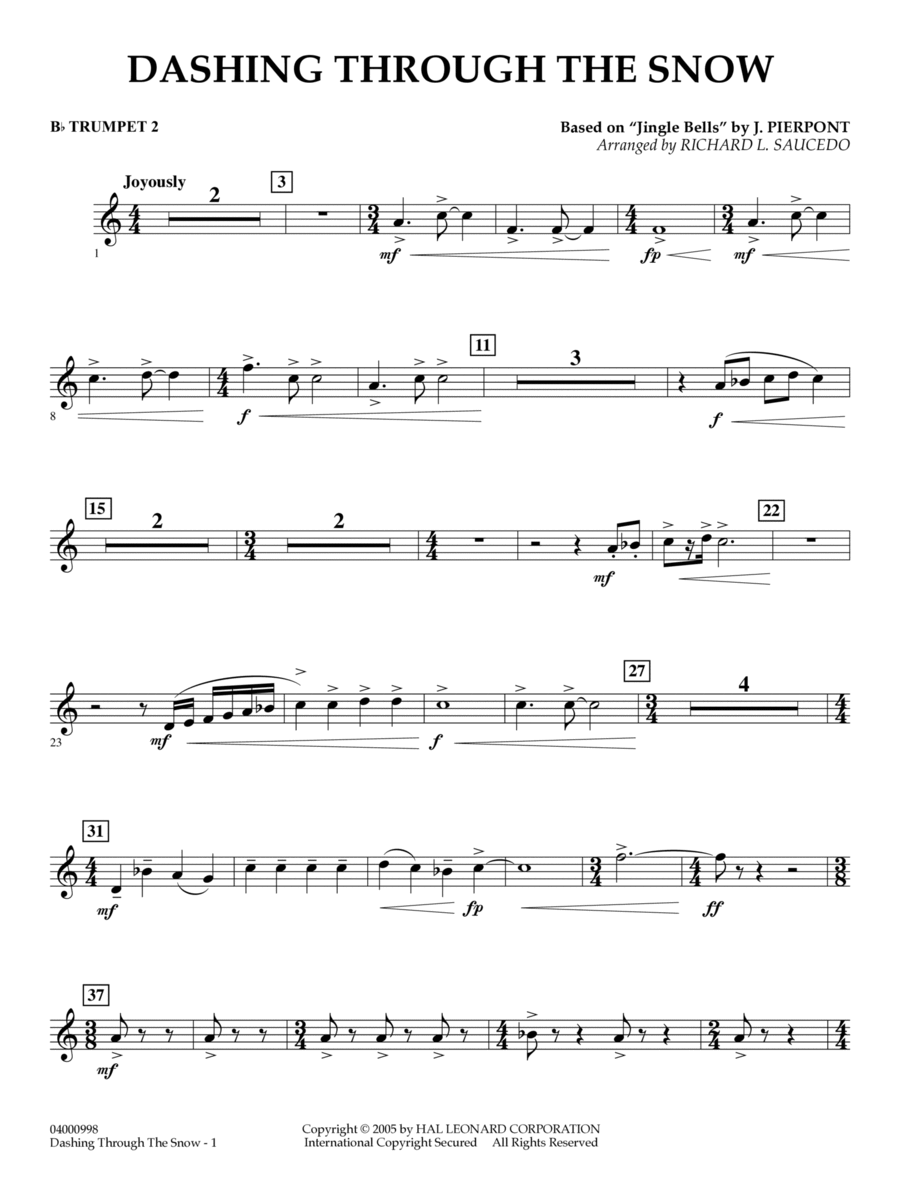 Dashing Through The Snow (based on "Jingle Bells") (arr. Richard L. Saucedo) - Bb Trumpet 2