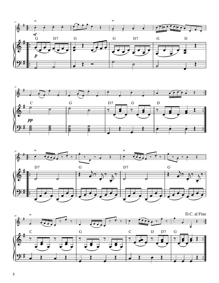 Gossec - Gavotte for Violin and Piano - Simplified Piano Accompaniment Violin Solo scores gallery preview page 3