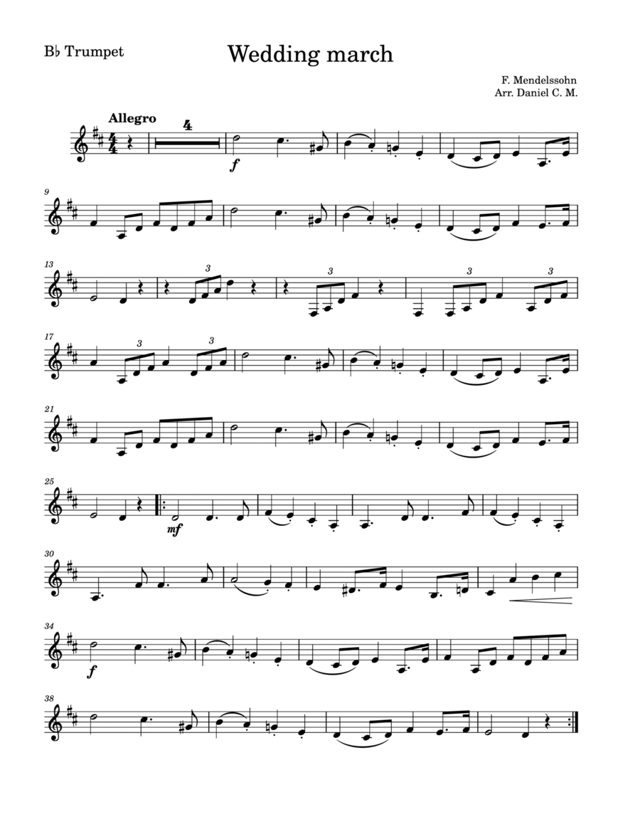 Wedding March by Mendelssohn for trumpet (easy) image number null