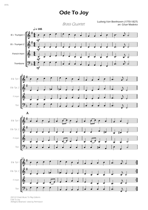 Book cover for Ode To Joy - Easy Brass Quartet (Full Score) - Score Only