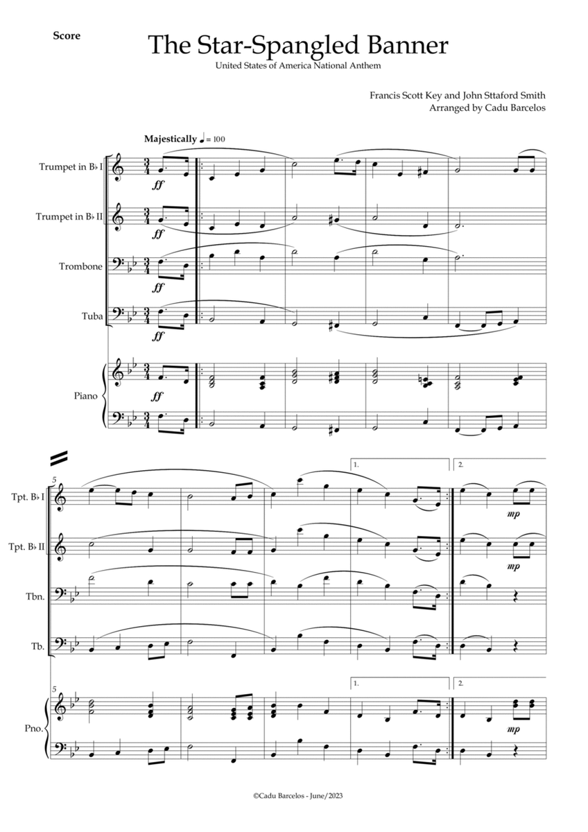 The Star-Spangled Banner - EUA Hymn (Brass Quartet) Piano image number null