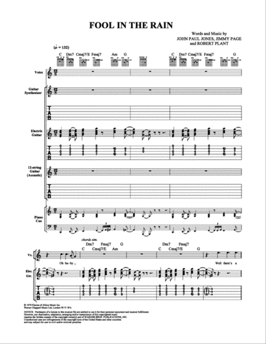 Fool in the Rain Electric Guitar scores gallery preview page 1