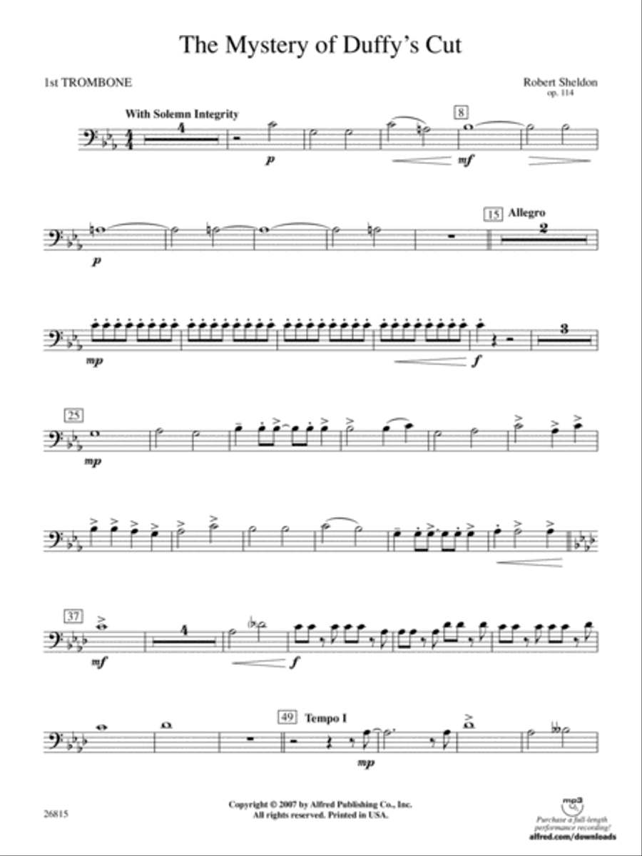 The Mystery of Duffy's Cut: 1st Trombone Concert Band scores gallery preview page 1