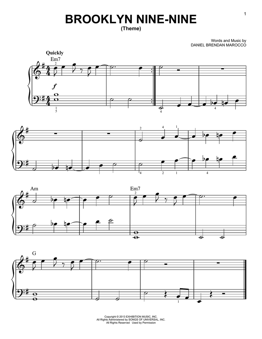 Brooklyn Nine-Nine (Theme) Easy Piano scores gallery preview page 1