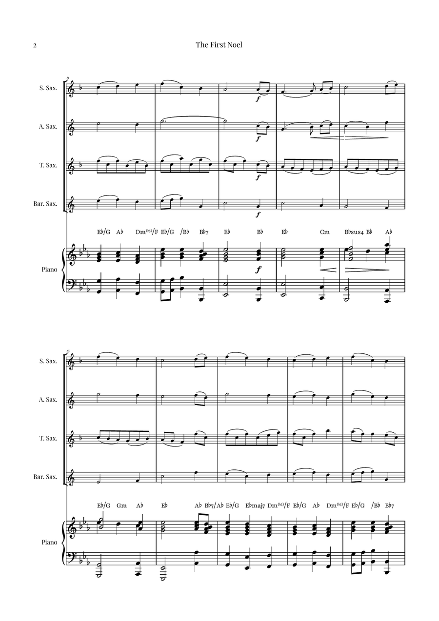 The First Noel | BEAUTIFUL Christmas Classic Saxophone Quartet scores gallery preview page 2